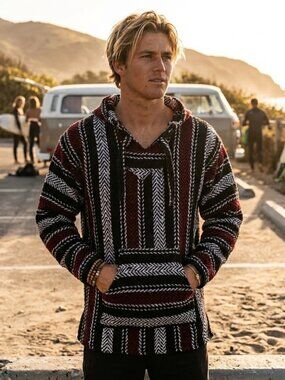 Earth Ragz Hoodie Men Small Baja Drug Rug Surfer Mexican Blanket Potato Sack Top